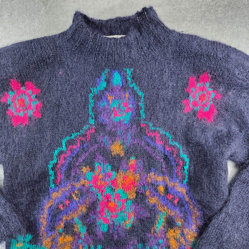 Studio Michelle Stuart Sweater Womens S Purple Mohair Blend Vintage Intarsia